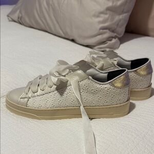 P448 Cream and Gold Lace Sneakers